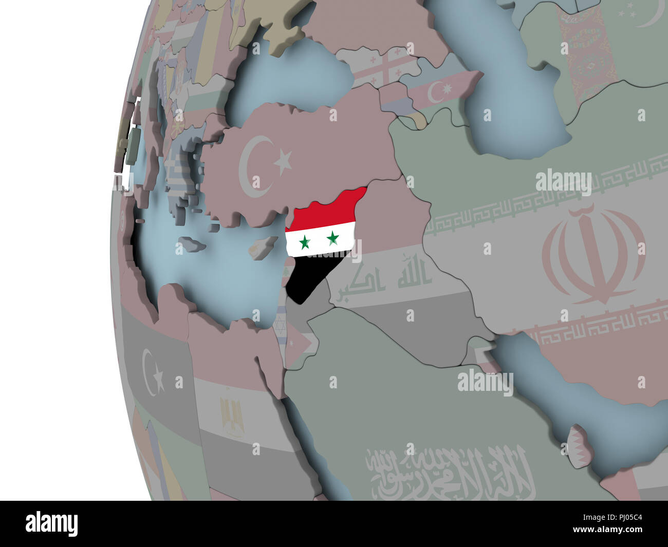 Syria with embedded flag on political globe. 3D illustration Stock ...