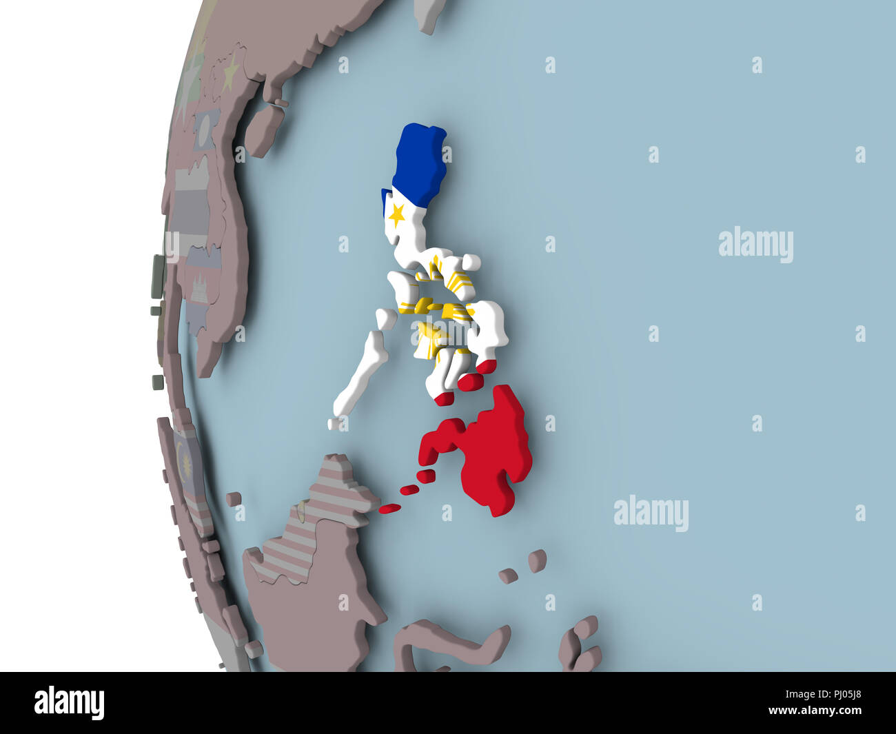 Philippines with embedded flag on political globe. 3D illustration ...