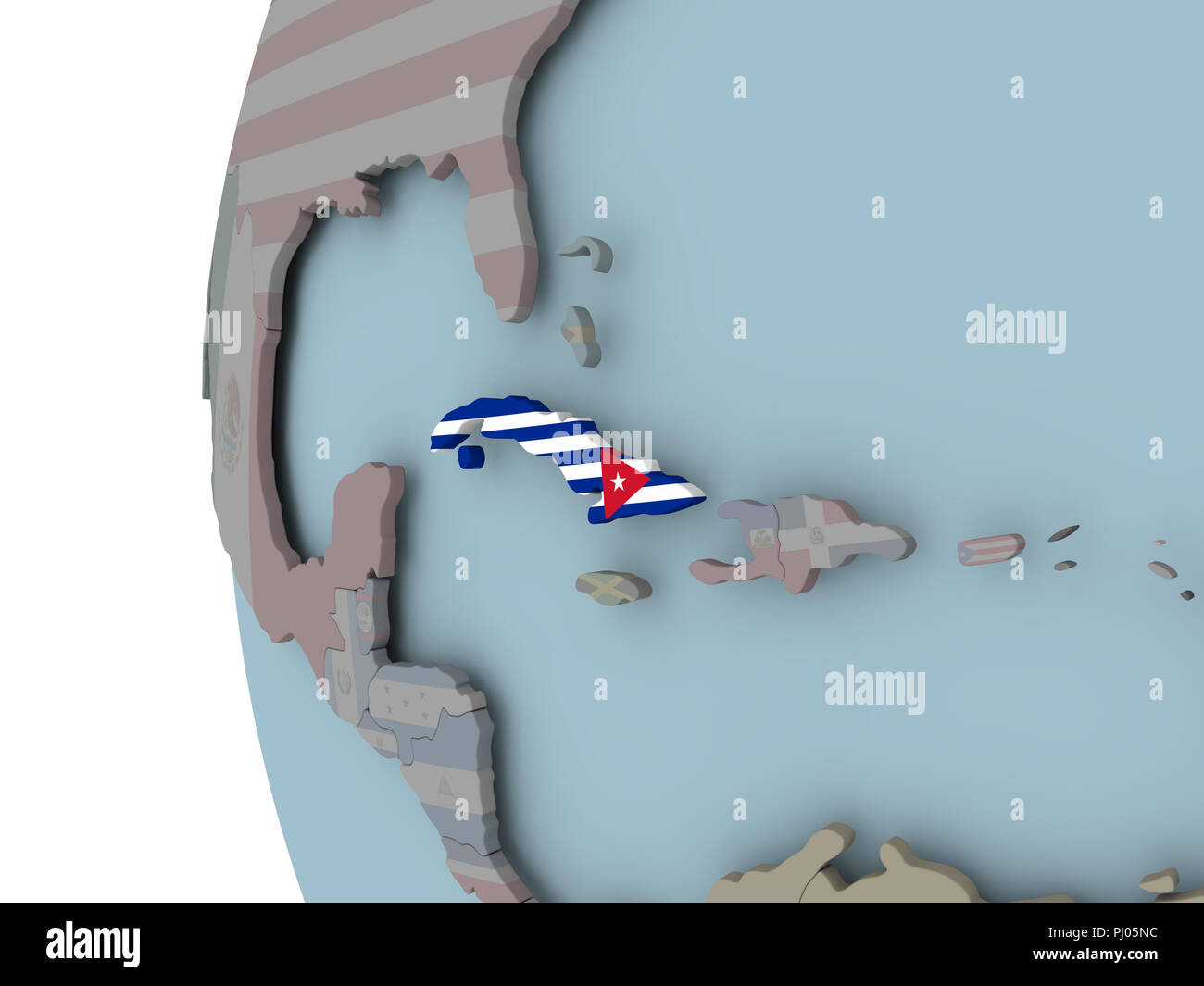 Cuba with embedded flag on political globe. 3D illustration Stock Photo ...