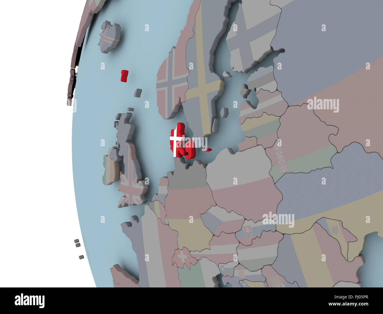 Denmark with embedded flag on political globe. 3D illustration Stock ...