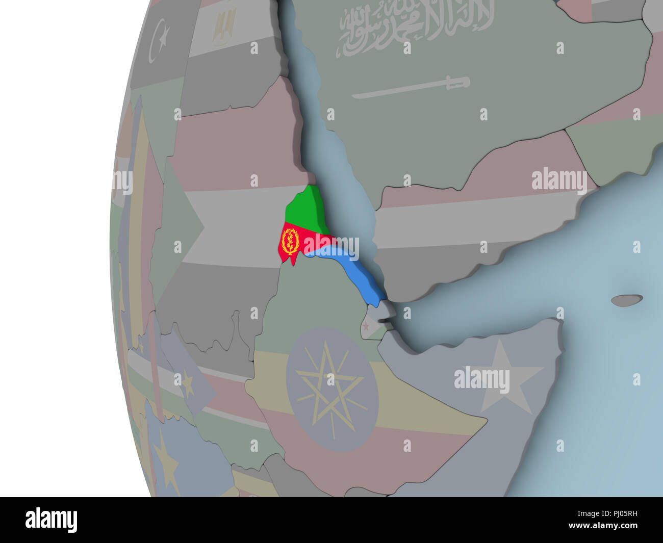 Eritrea with embedded flag on political globe. 3D illustration Stock ...