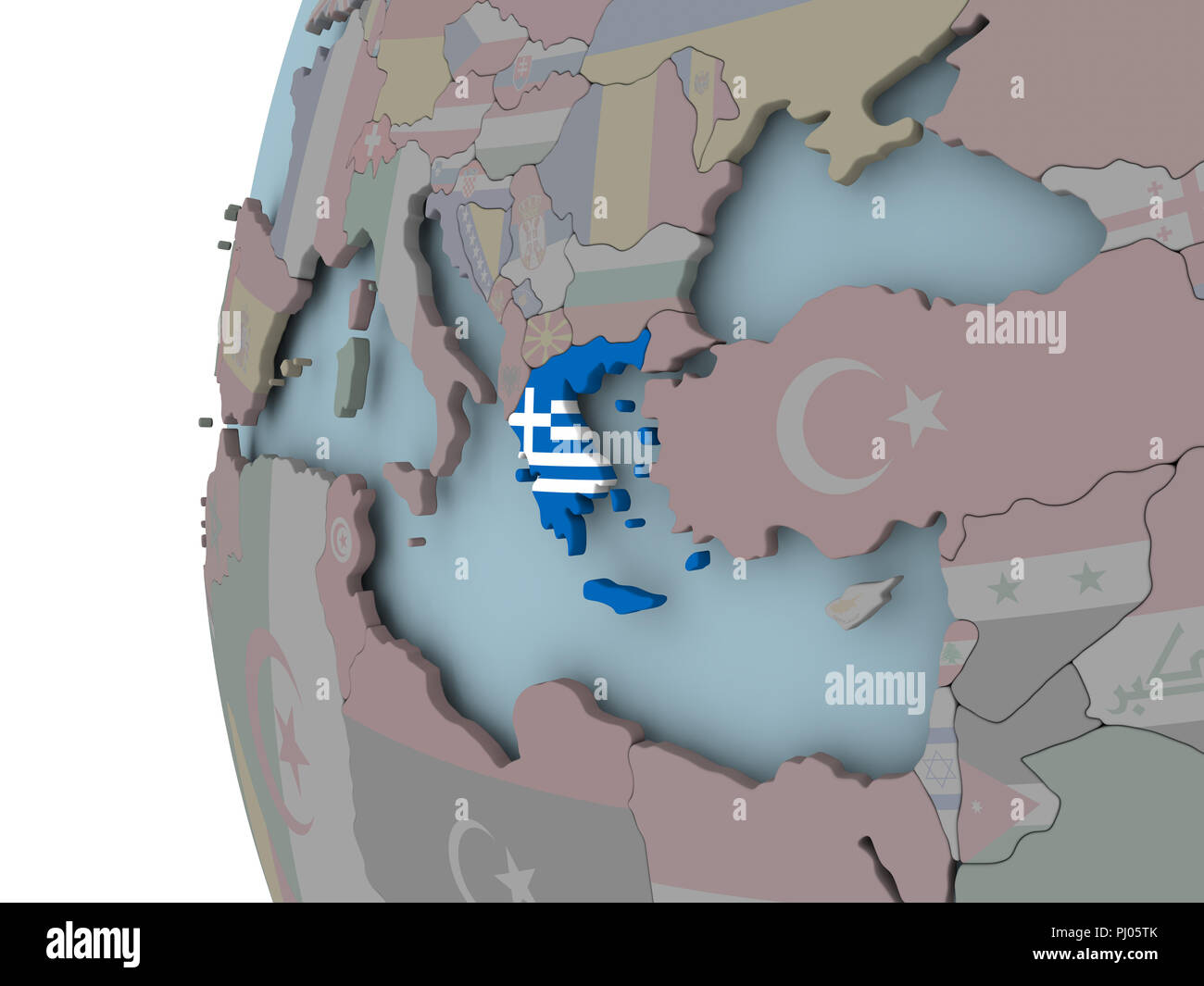 Greece with embedded flag on political globe. 3D illustration Stock ...