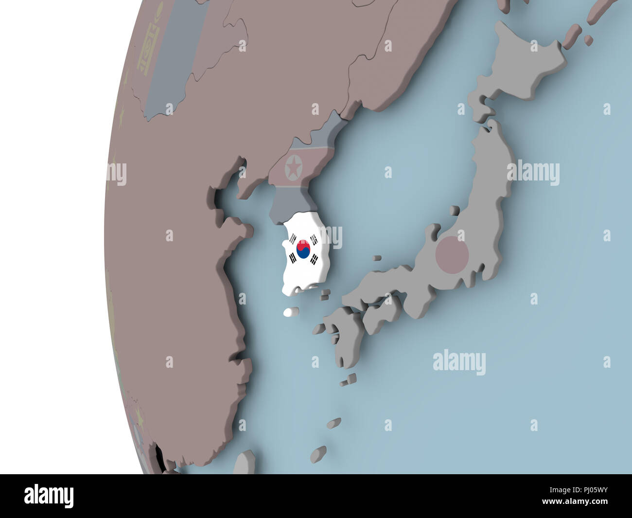 South Korea with embedded flag on political globe. 3D illustration ...