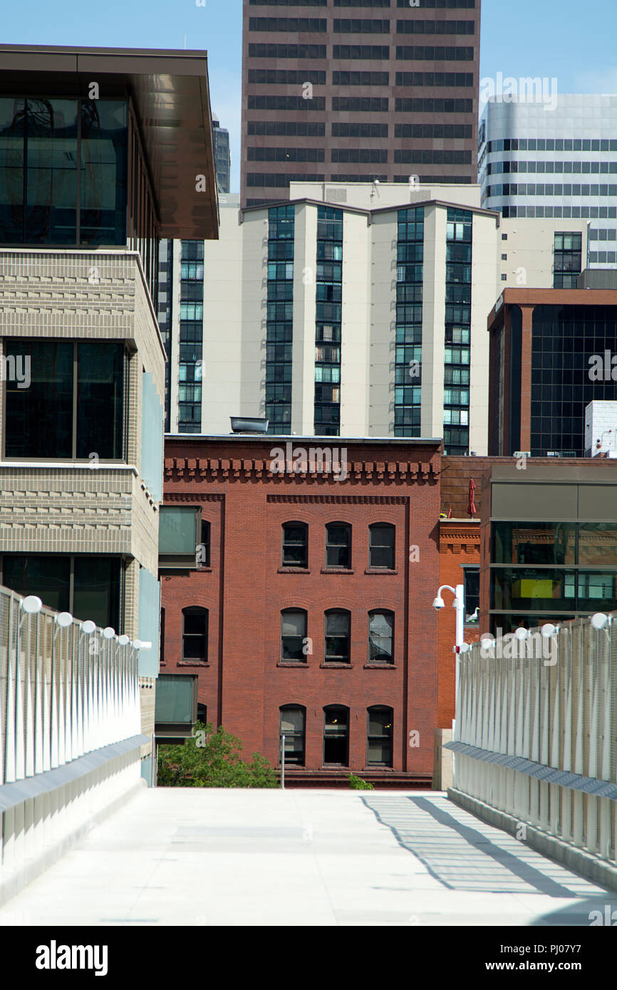 Geomeetric shapes formed by old and new bulidngs in Lower Downtown Denver.  Exclusive image. Stock Photo
