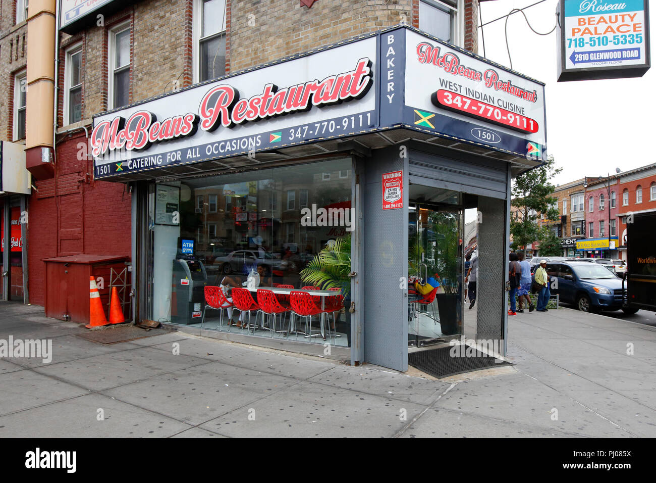 McBeans, 1501 Flatbush Ave, Brooklyn, NY. exterior of a caribbean restaurant in Flatbush Stock Photo