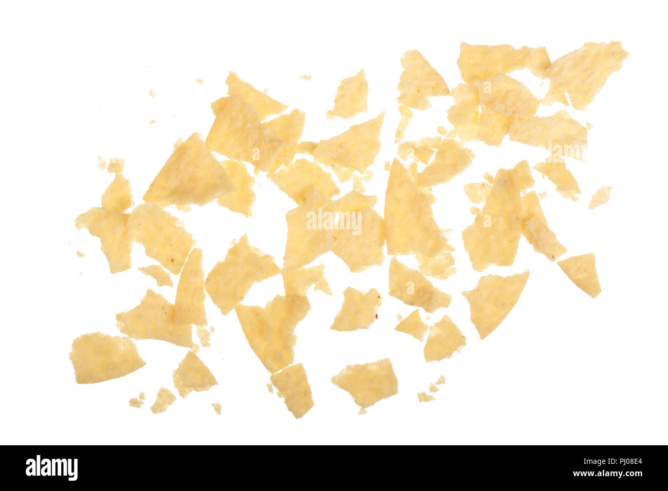 Potato chips crumbs and leftovers isolated over the white background