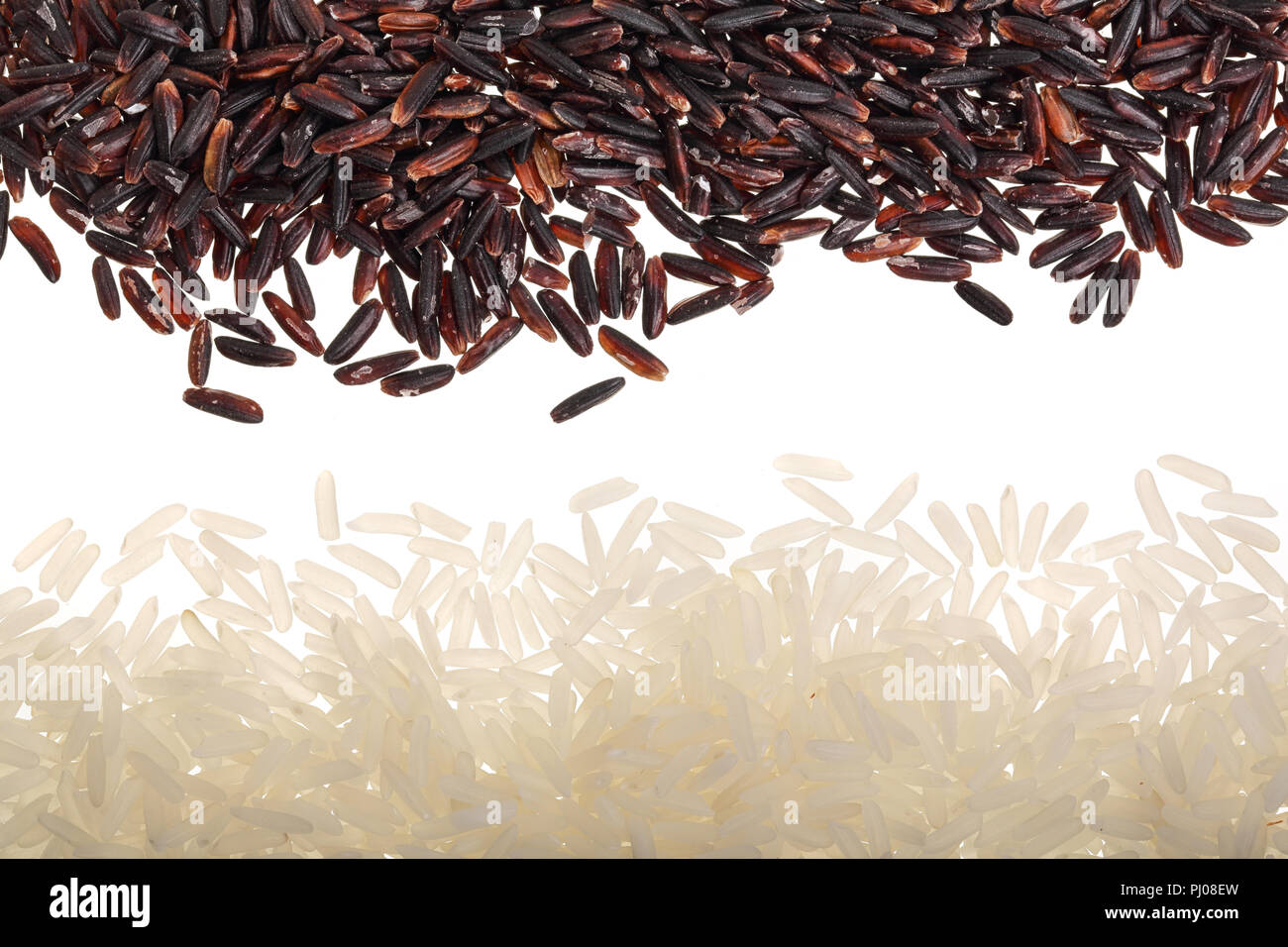 Black and white wild rice isolated on white background close up. Top
