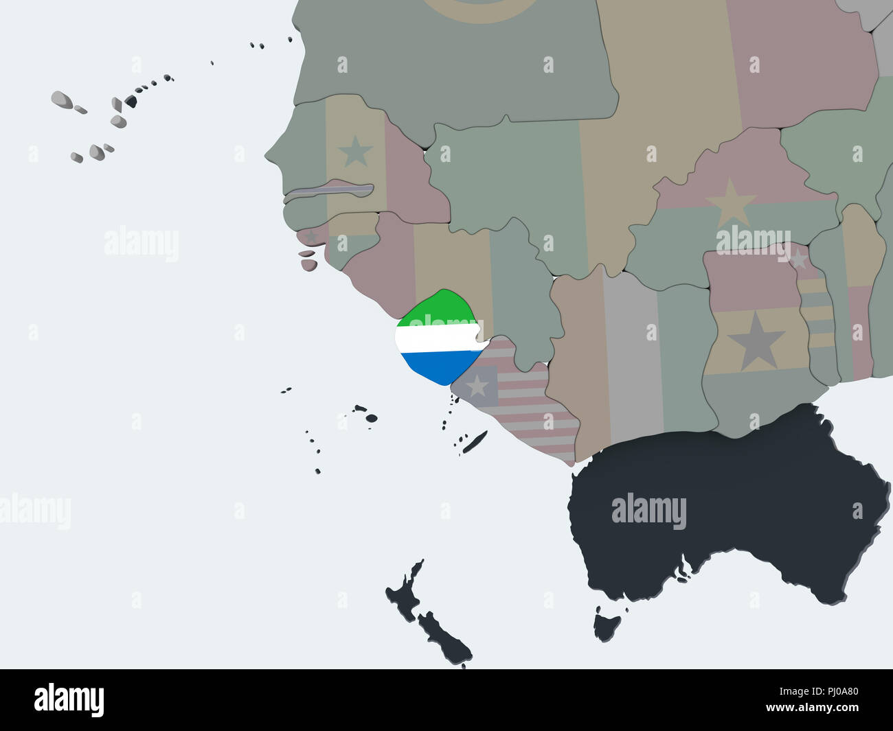 Sierra Leone on political globe with embedded flag. 3D illustration ...