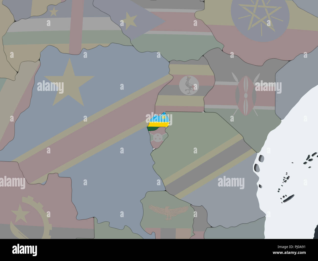 Rwanda on political globe with embedded flag. 3D illustration Stock ...