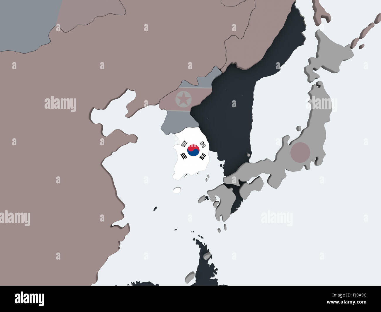 South Korea on political globe with embedded flag. 3D illustration ...
