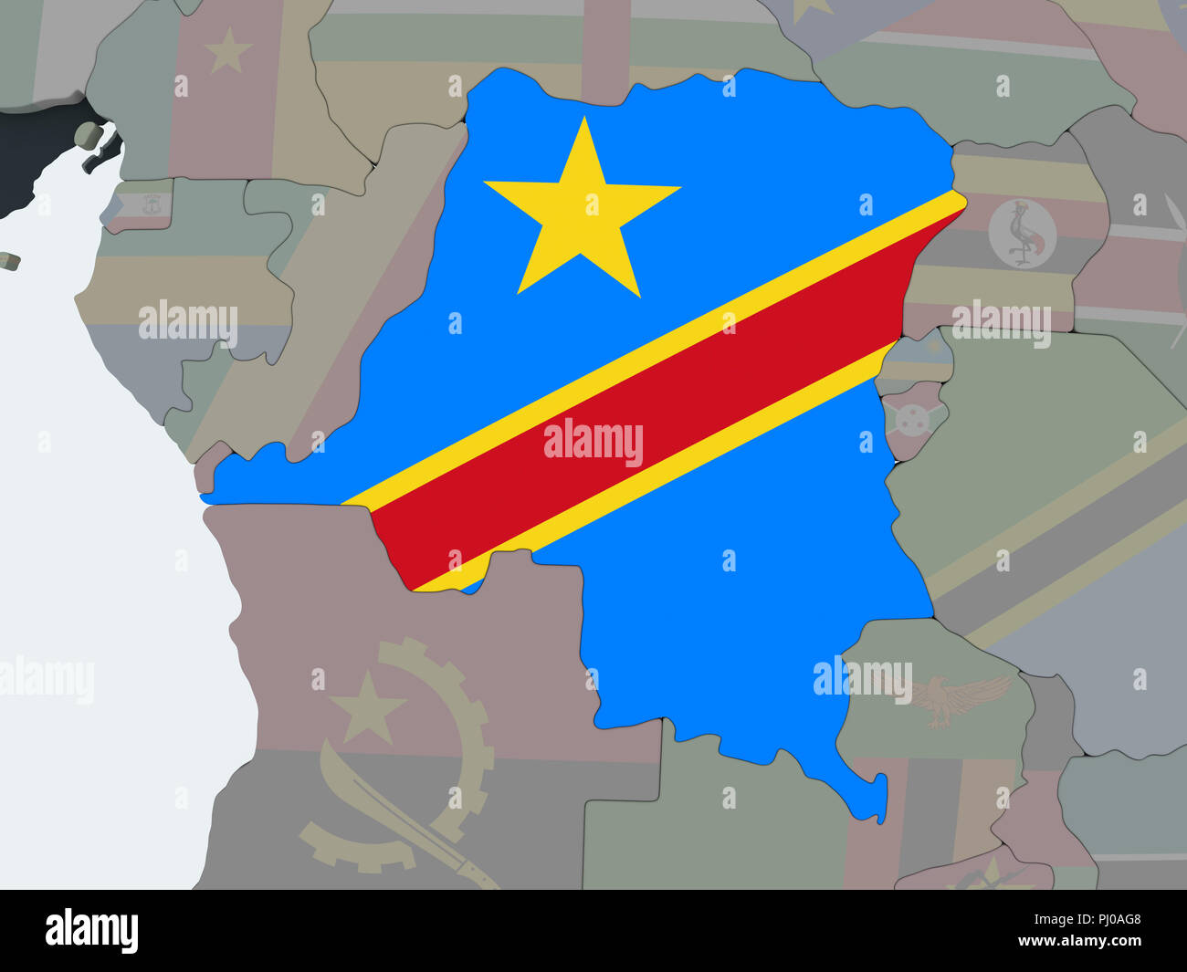 Democratic Republic of Congo on political globe with embedded flag. 3D ...