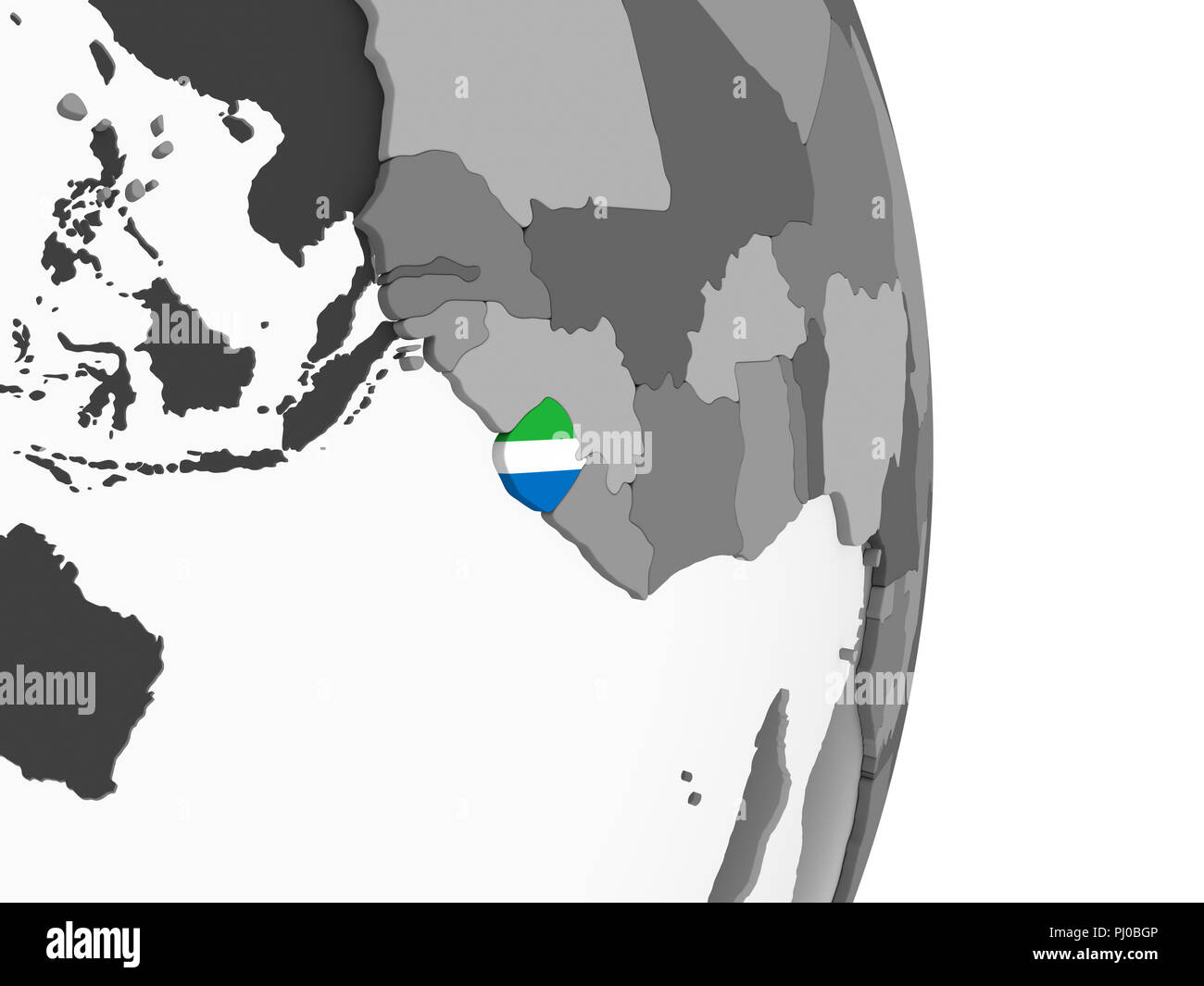 Sierra Leone on gray political globe with embedded flag. 3D ...