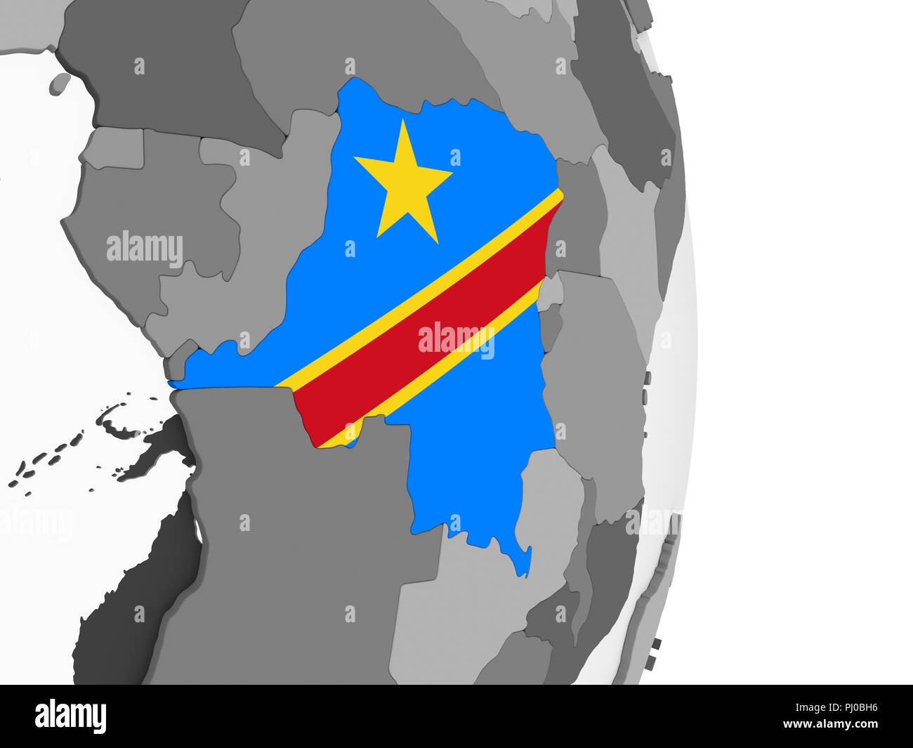 Democratic Republic of Congo on gray political globe with embedded flag ...