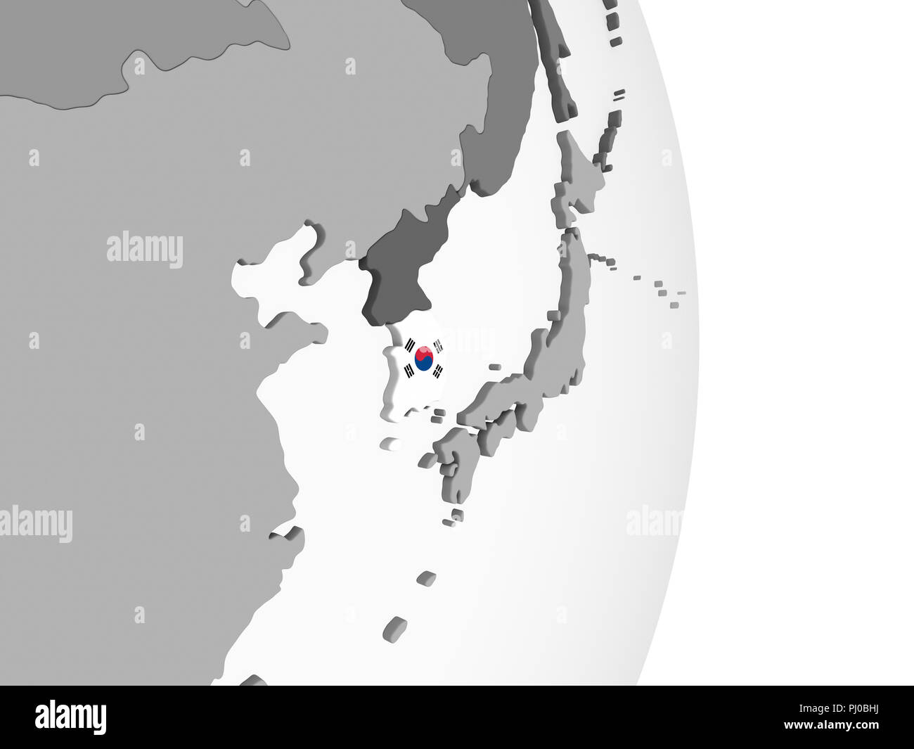 South Korea on gray political globe with embedded flag. 3D illustration ...