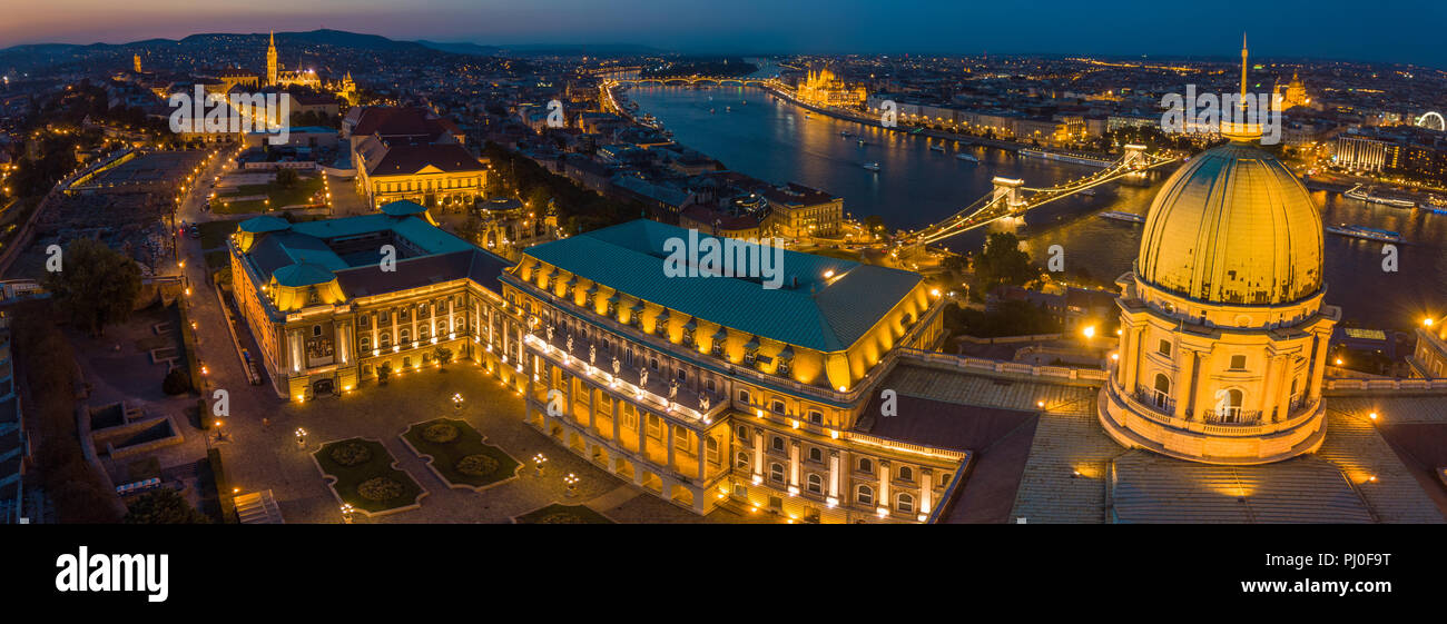 Budapest, Hungary - Panoramic aerial view of the dome of Buda Castle ...