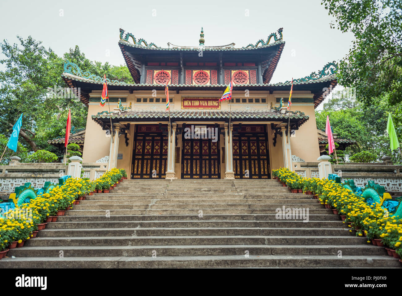 Ho Chi Mihn City, Vietnam - May 1, 2018: Hung King Temple (originally Annamite Temple of Remembrance) with stairs leading to it. Stock Photo