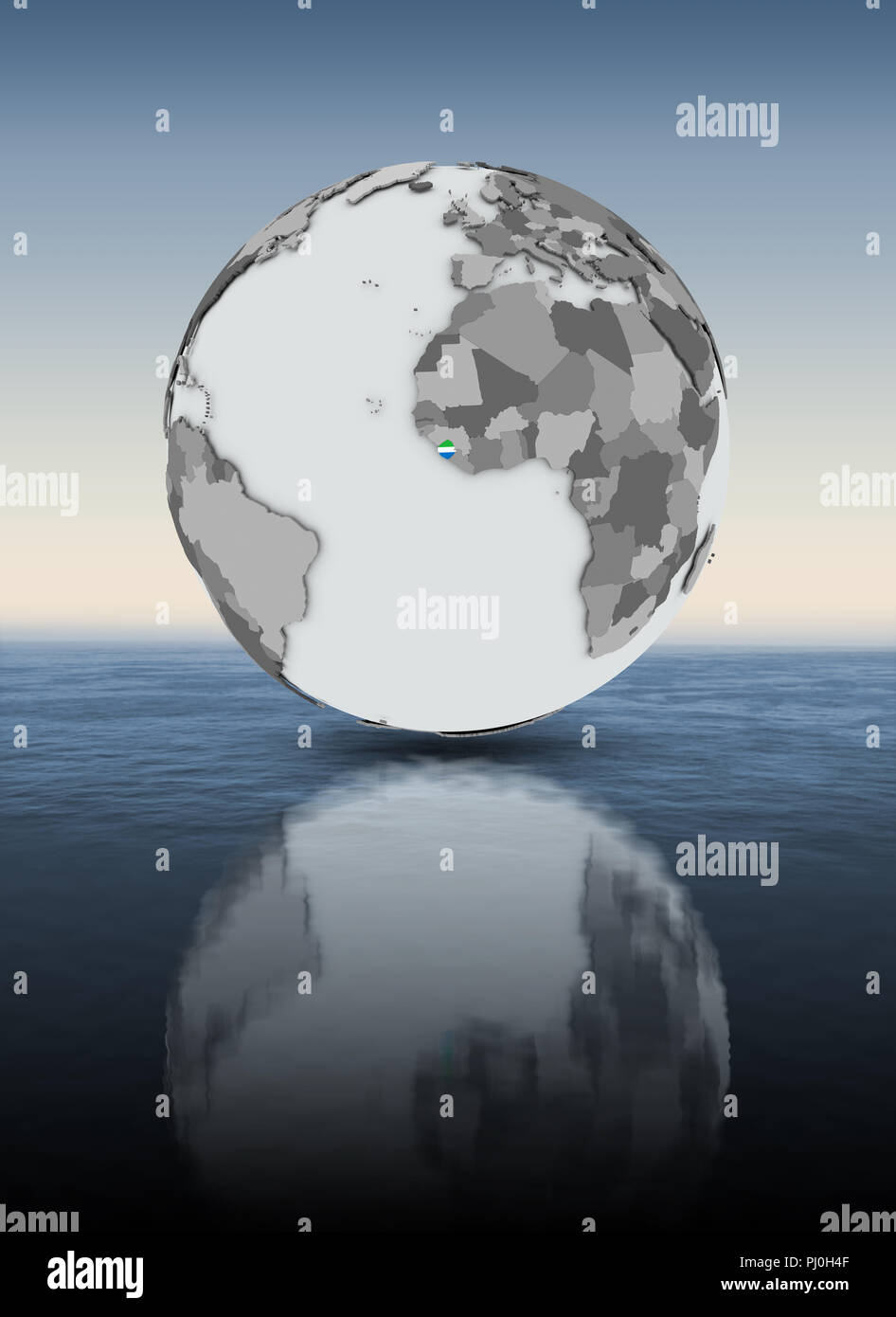 Sierra Leone with flag on globe above water. 3D illustration Stock ...