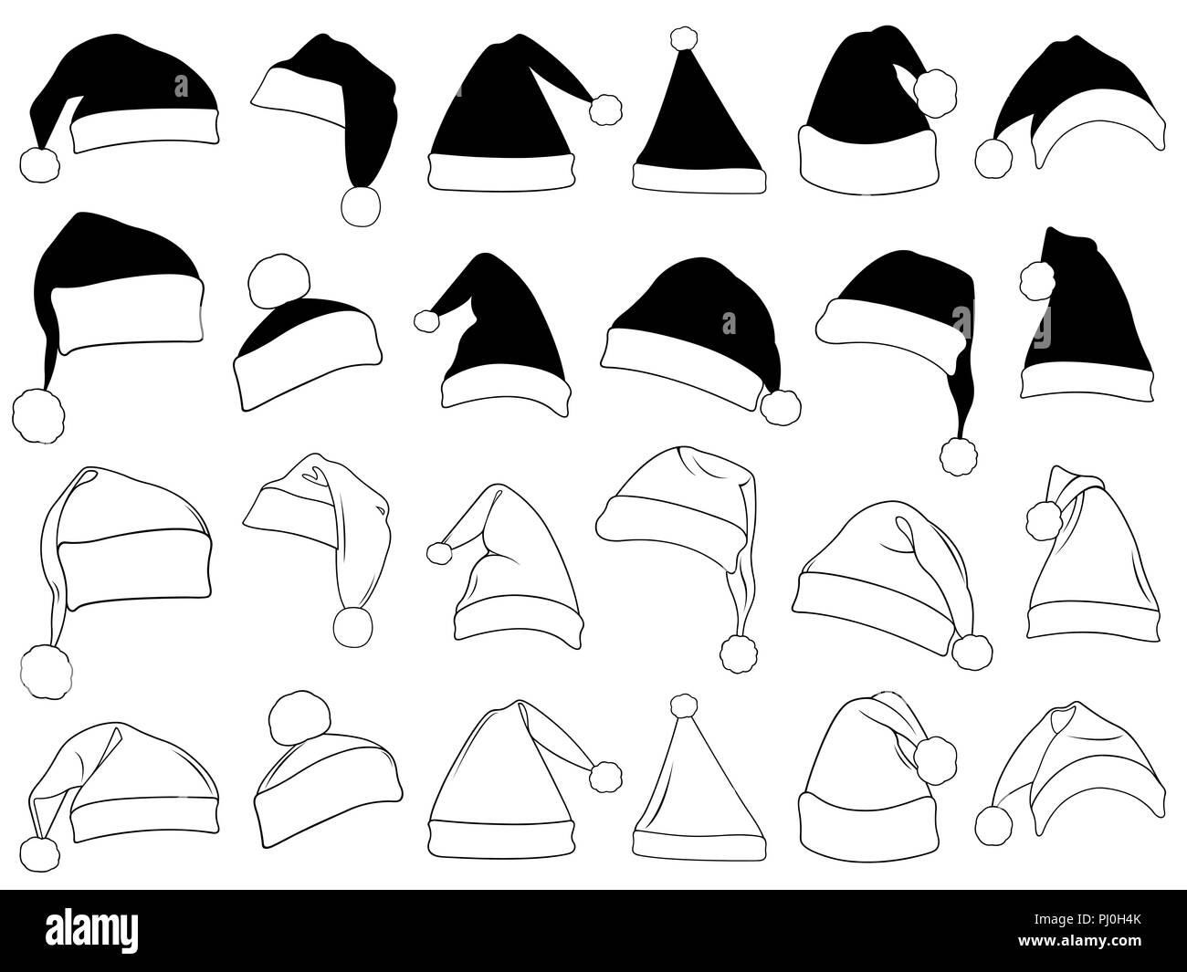 Illustration of different Christmas hats isolated on white Stock Photo