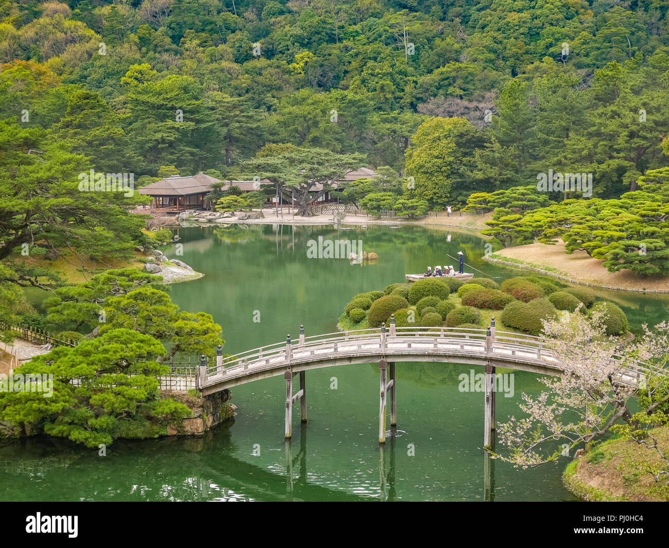 Ritsurin Garden is one of the most famous historical gardens in Takamatsu, Japan. Stock Photo