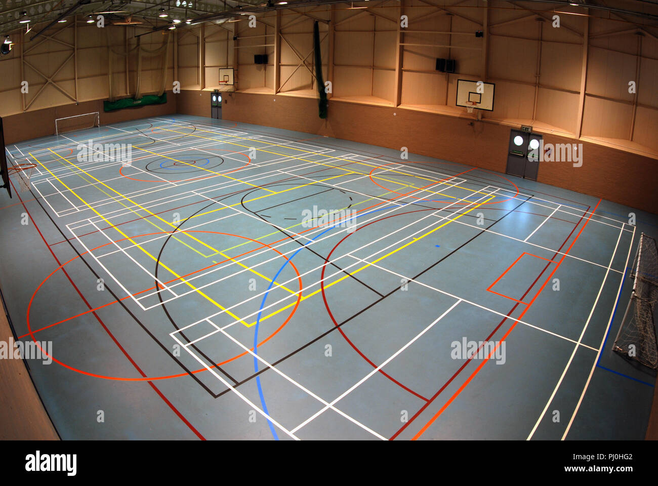 Confusing lines on the floor of an indoor sports hall Stock Photo