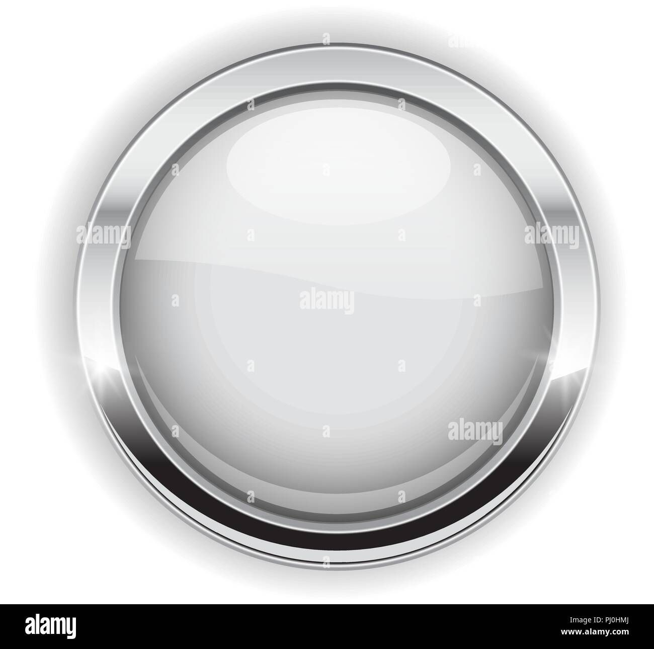 White button with chrome frame. Round glass shiny 3d icon Stock Vector ...