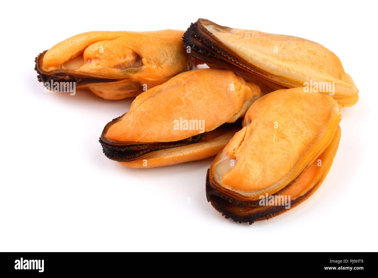 four mussel without shell isolated on white background Stock Photo Alamy