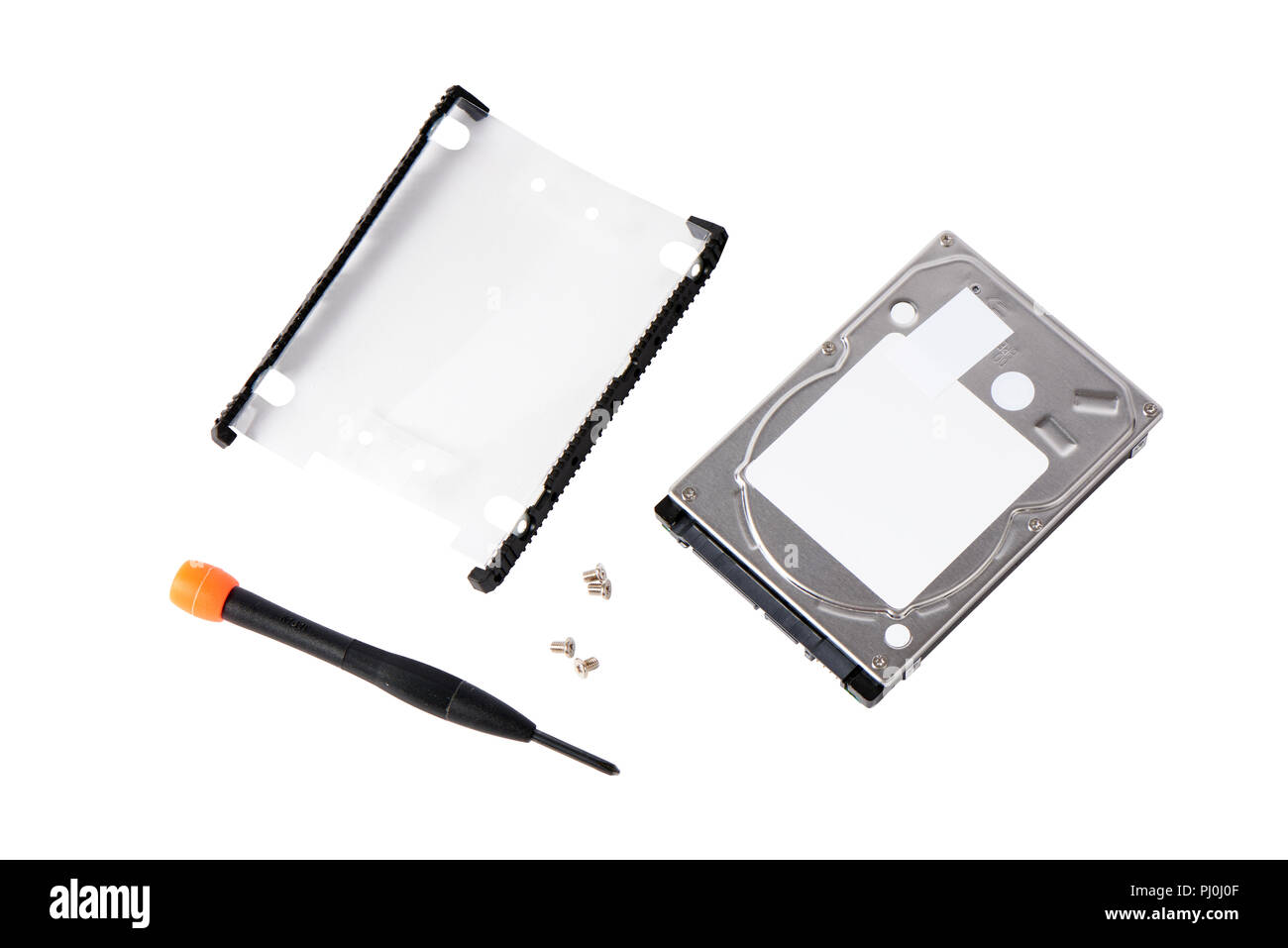 Hard disk drive aseembly bracket kit and HDD for laptop on a white background Stock Photo