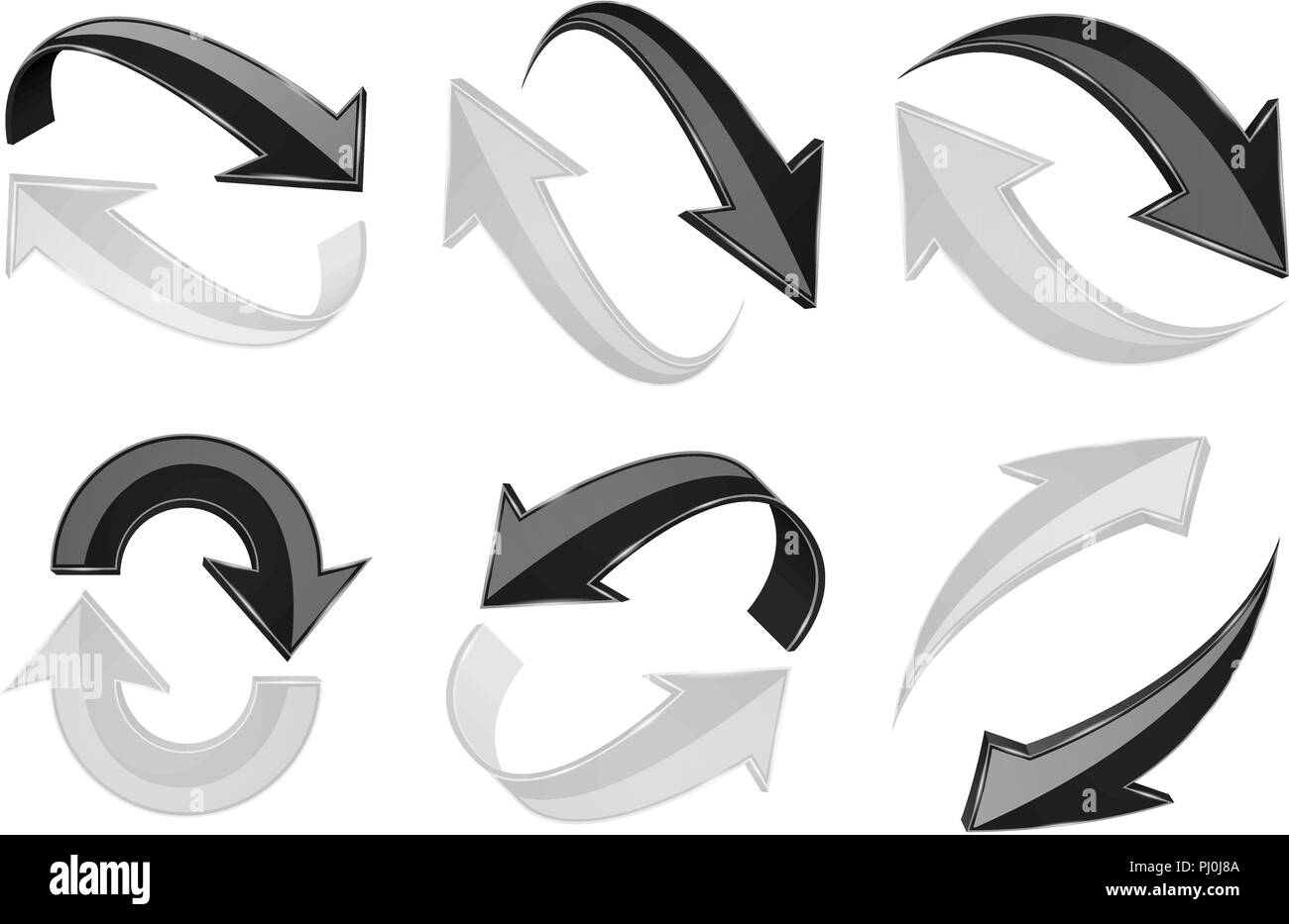 Black and white 3d arrows. Recycle signs set Stock Vector