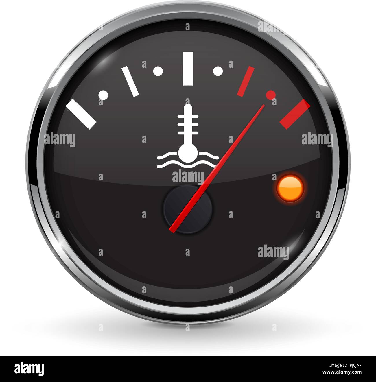 Temperature car gauge. Black round device meter with chrome frame. High