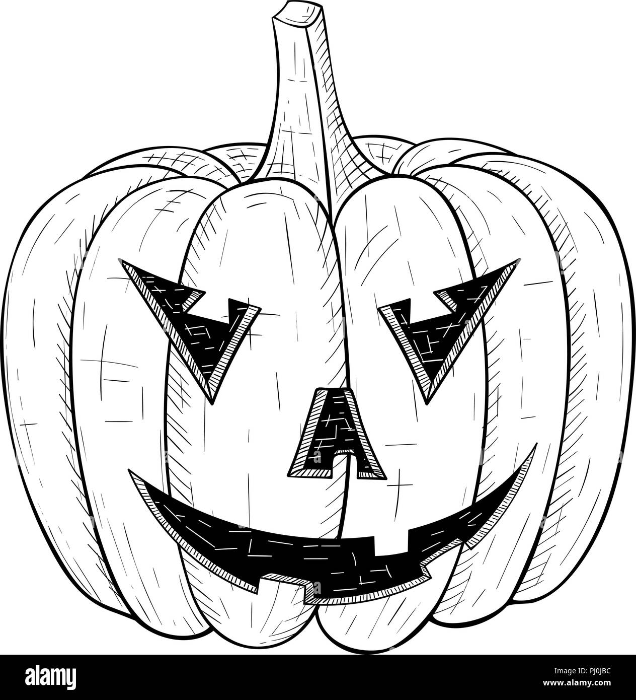 Halloween pumpkin. Carved angry face. Hand drawn sketch Stock Vector