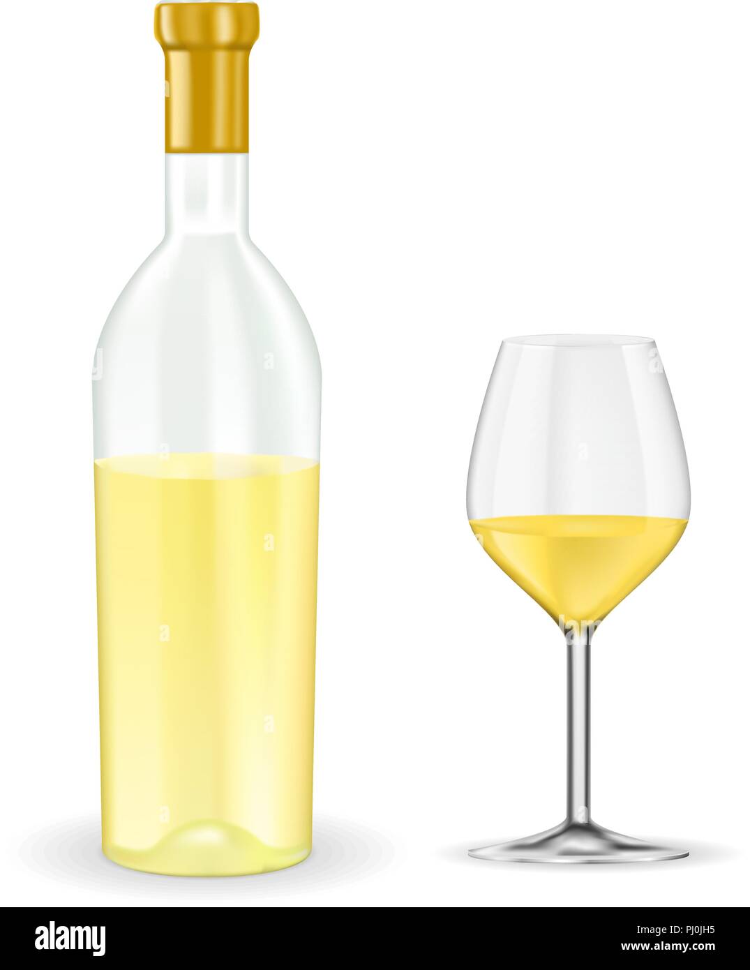 Open bottle of white wine with glass Stock Vector