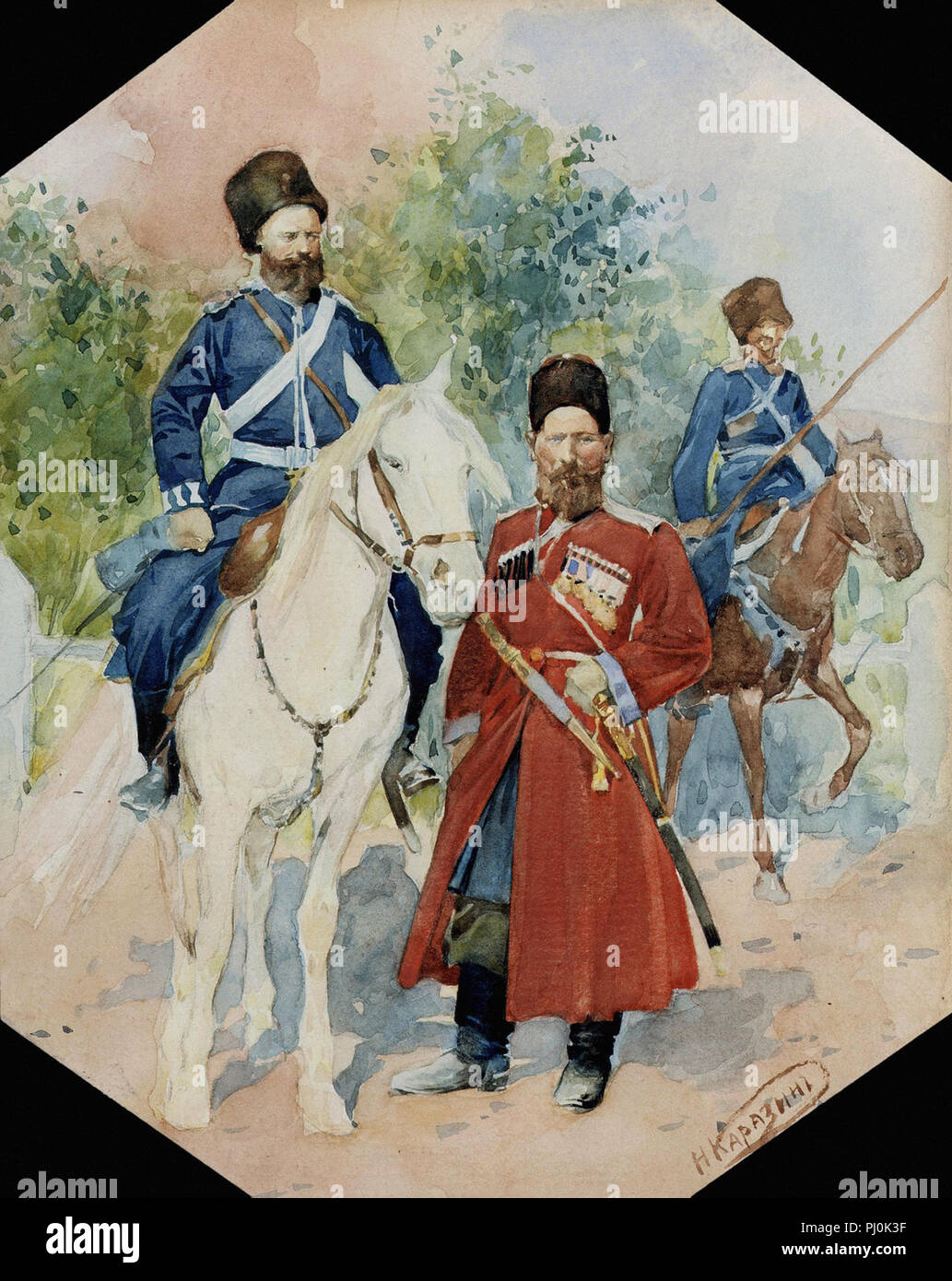 Karazin  Nikolai Nikolaevich - Cossack Soldiers Stock Photo