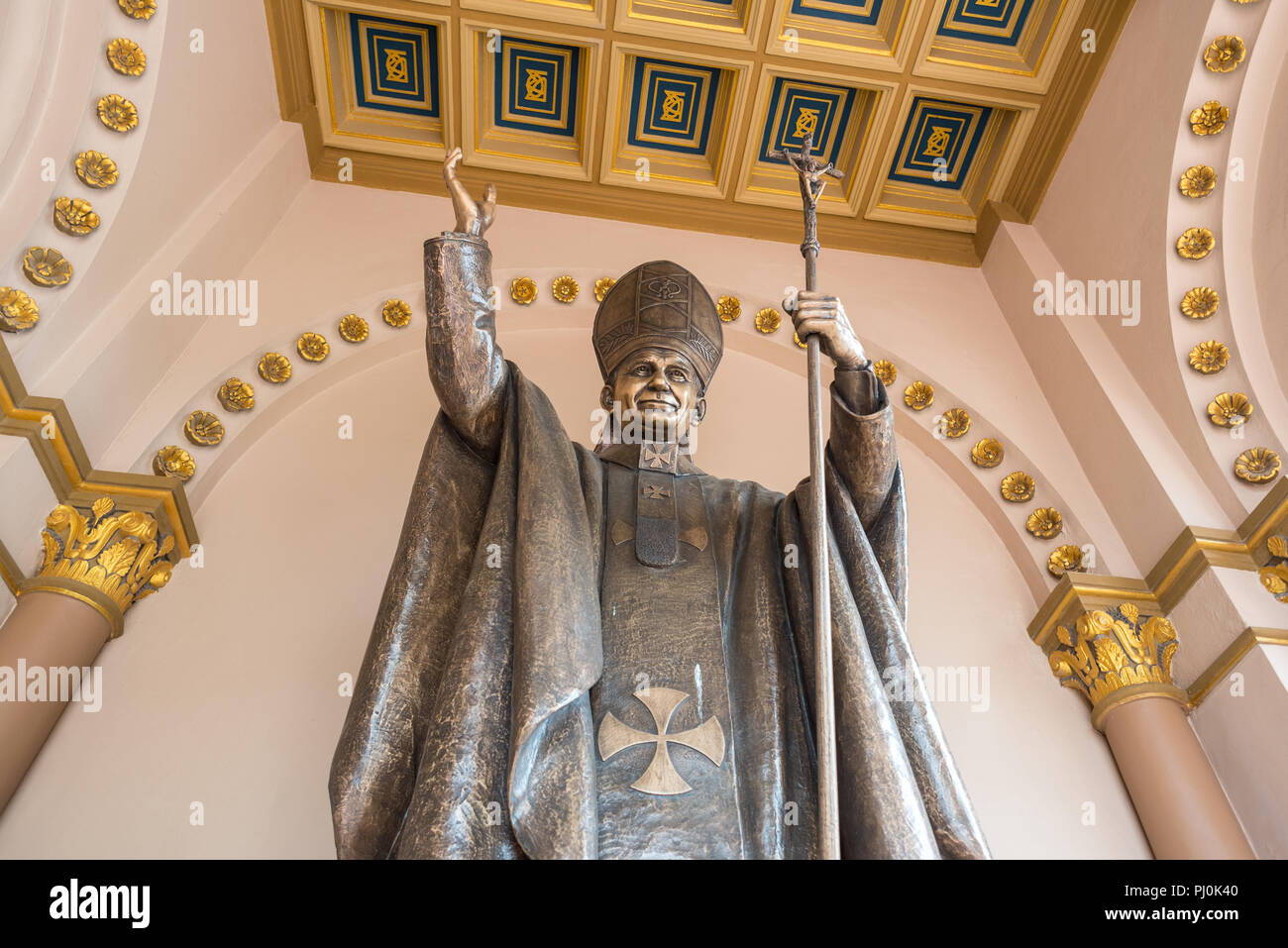 Pope John Paul II statue at Assumption Cathedral (Bangkok), the main Roman Catholic church of Thailand. Stock Photo