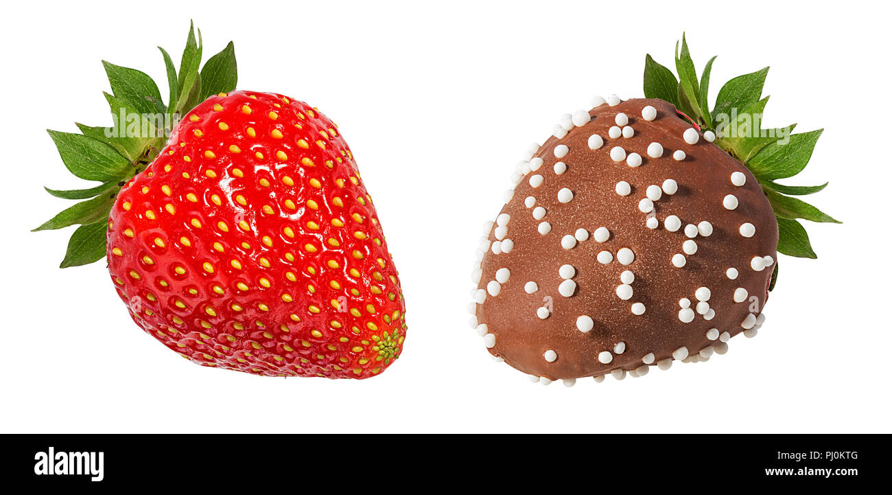 strawberry in chocolate isolated on the white background Stock Photo