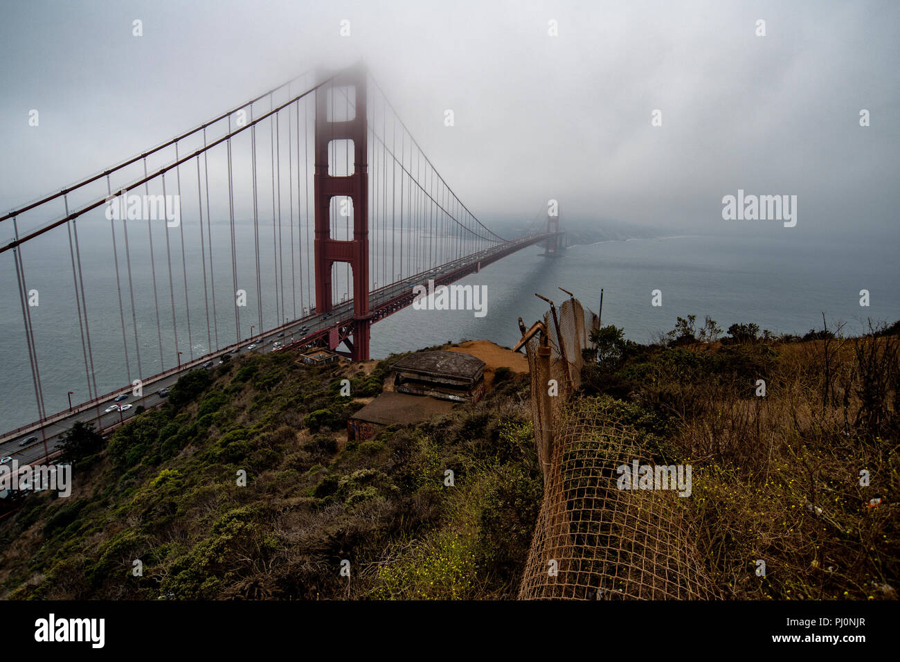 The Golden Gate suspension bridge on a foggy day, San Francisco, California, USA. Stock Photo