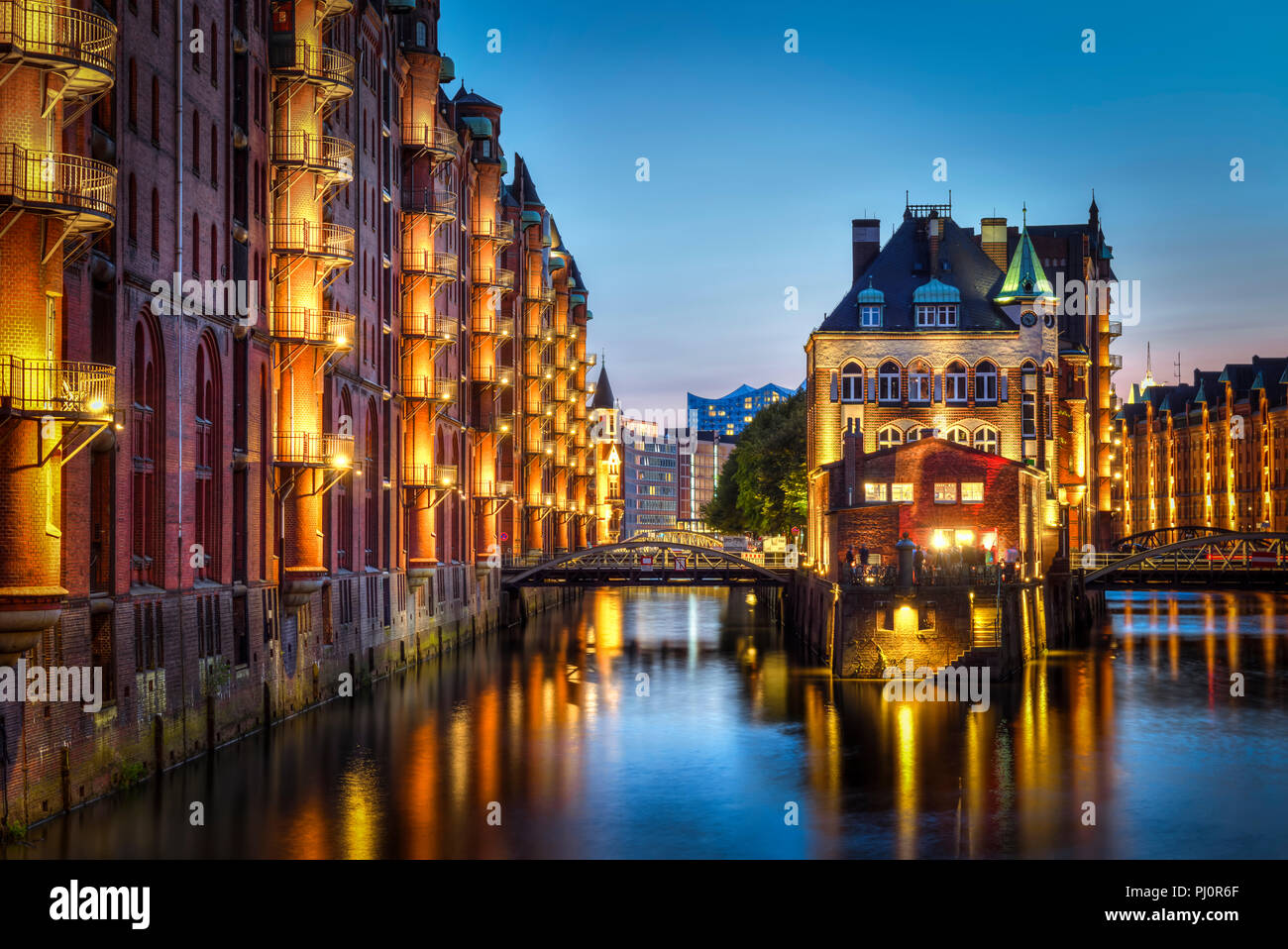 Water castle in the warehouse district Speicherstadt in Hamburg, Germany Stock Photo