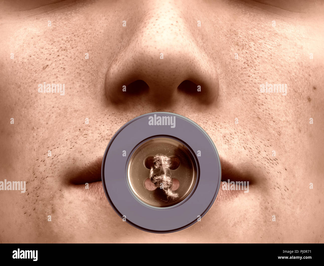 Depiction of the button your lip/s concept Stock Photo Alamy