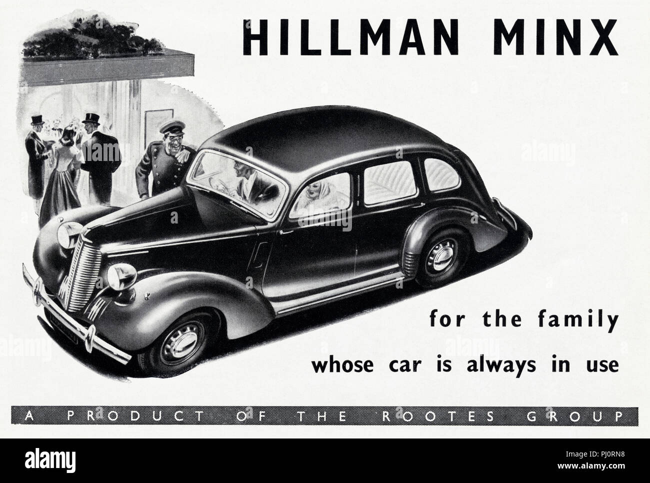 1940s old vintage original advert advertising new Hillman Minx family car by The Rootes Group in English magazine circa 1947 Stock Photo