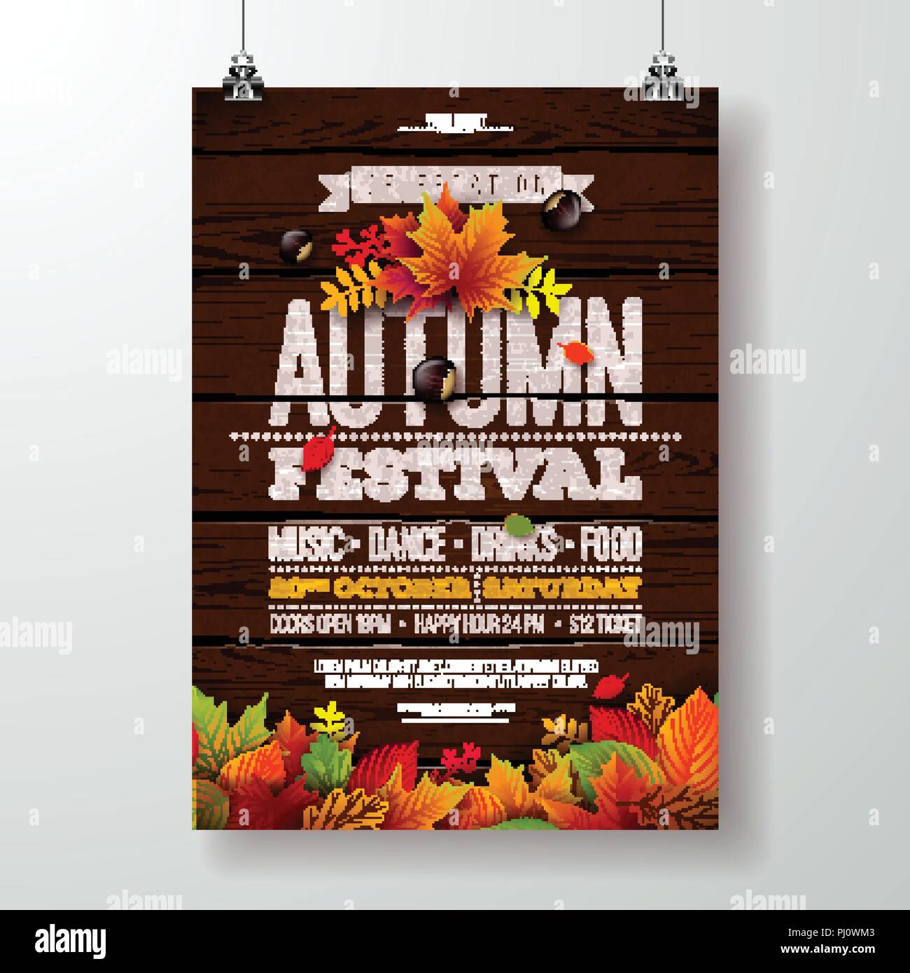 Autumn Party Flyer Illustration with falling leaves and typography ...
