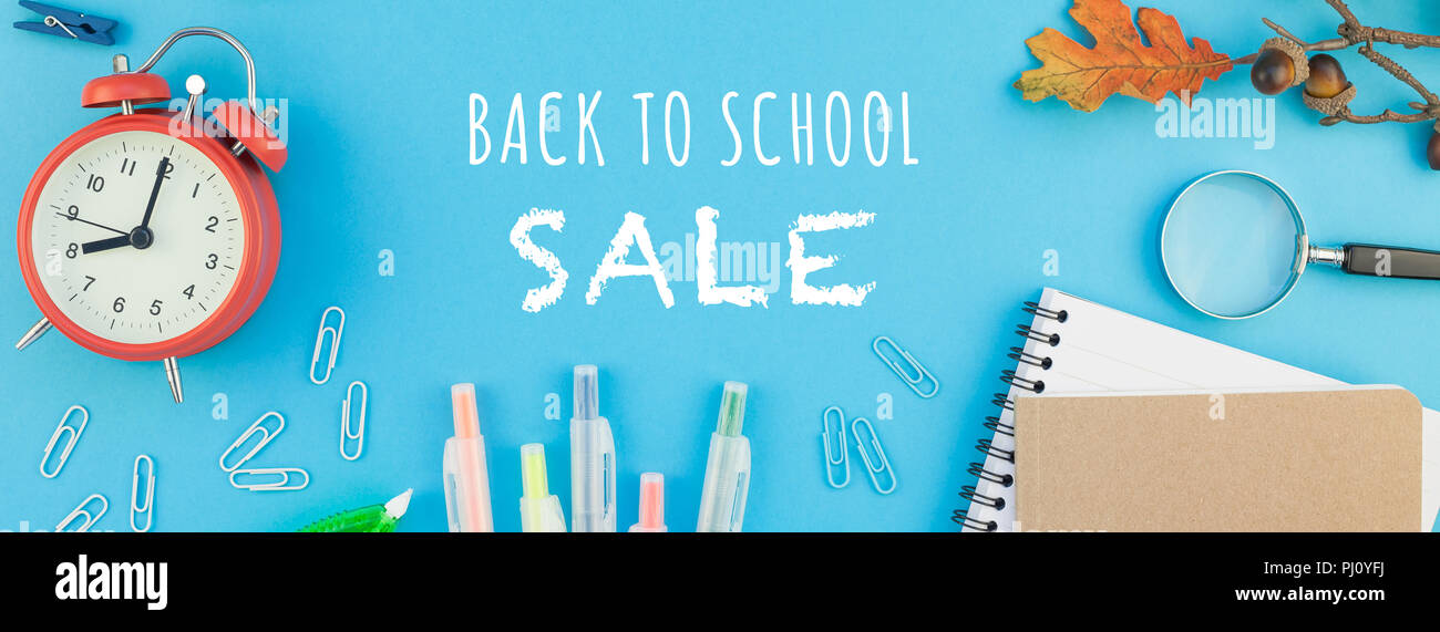 Creative flat lay top view back to school concept with color school and ...