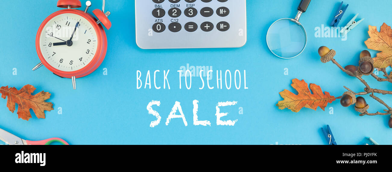 Creative flat lay top view back to school concept with color school and ...