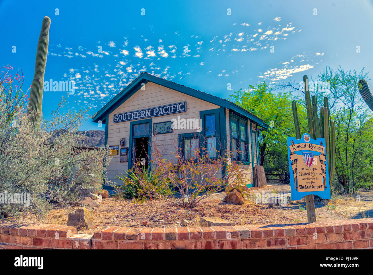 Southern Pacific office in Old Tucson Arizona. Stock Photo