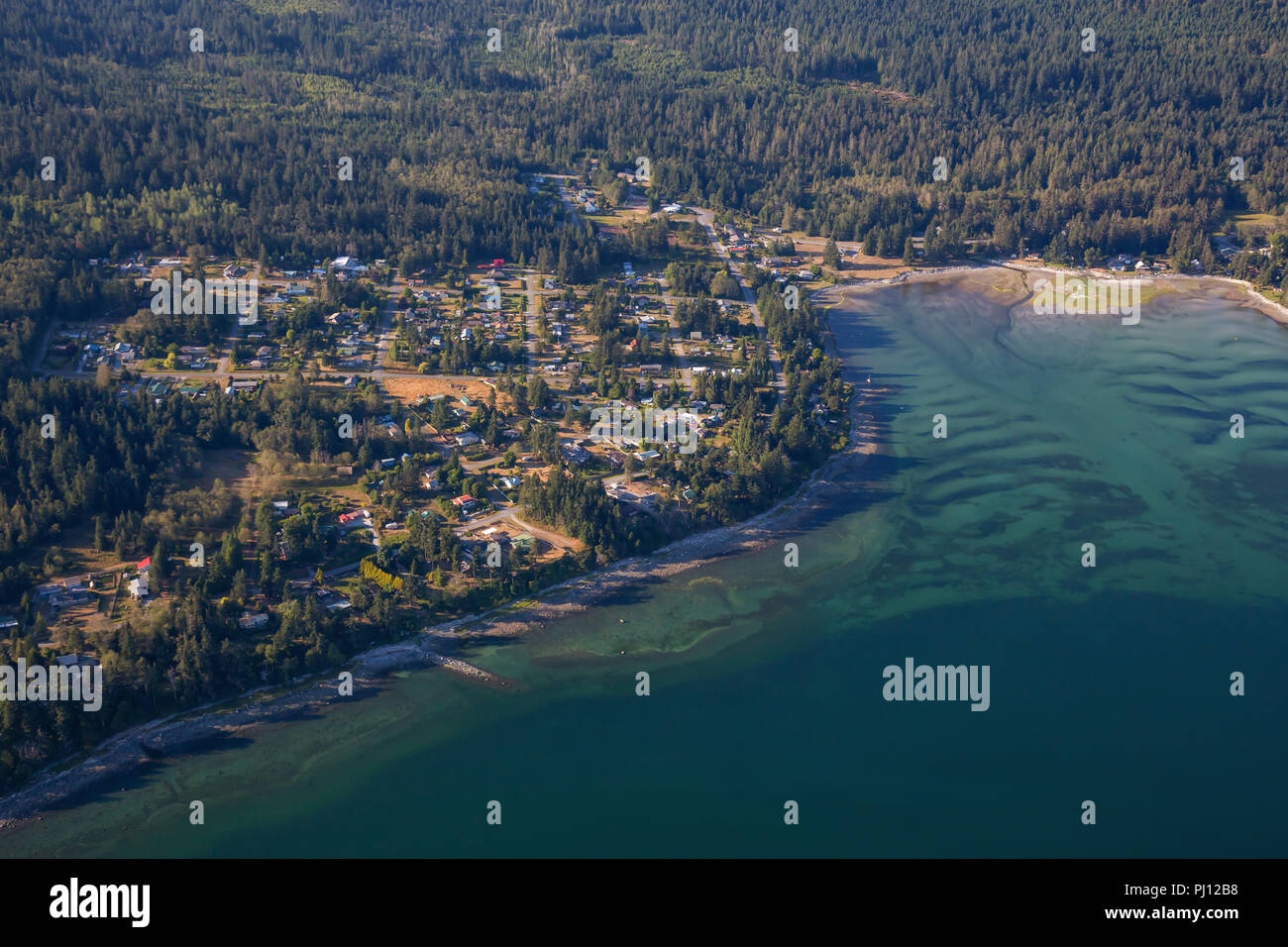Aerial view of Gillies Bay on Texada Island, Powell River, Sunshine
