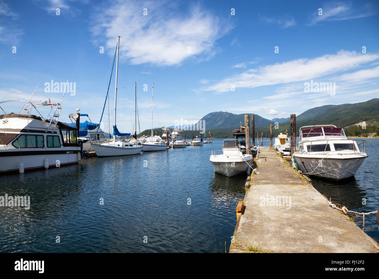 Boat Marina in Sechelt, Sunshine Coast, BC, Canada. Stock Photo