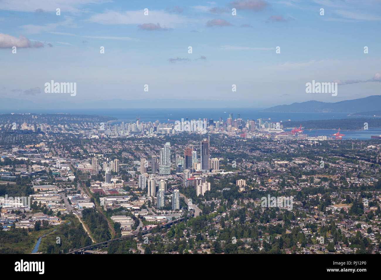 Aerial view of Brentwood Centre with Downtown City in the Background