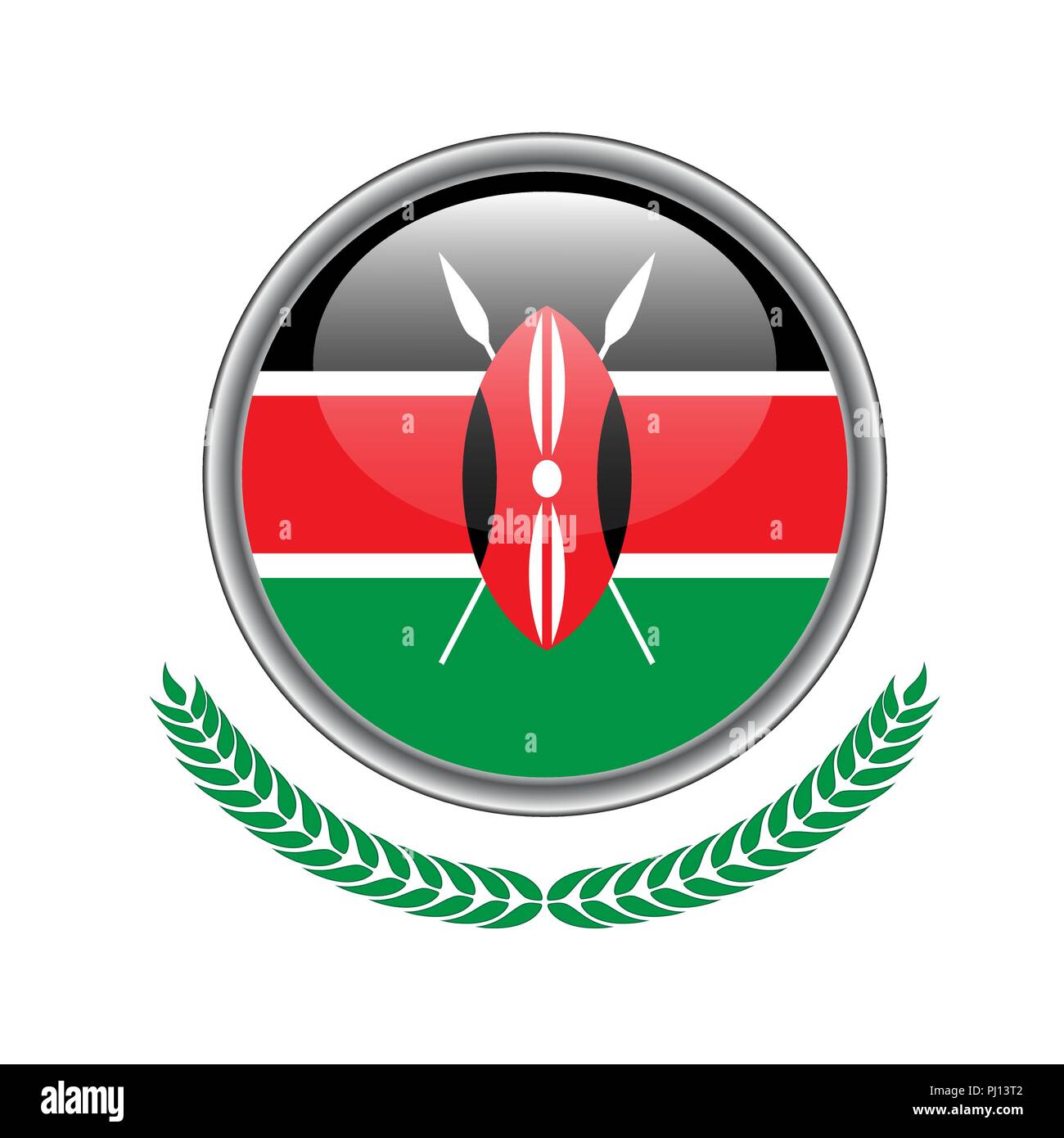 kenya flag button. kenya flag icon. Vector illustration of kenya flag on white background. Stock Vector