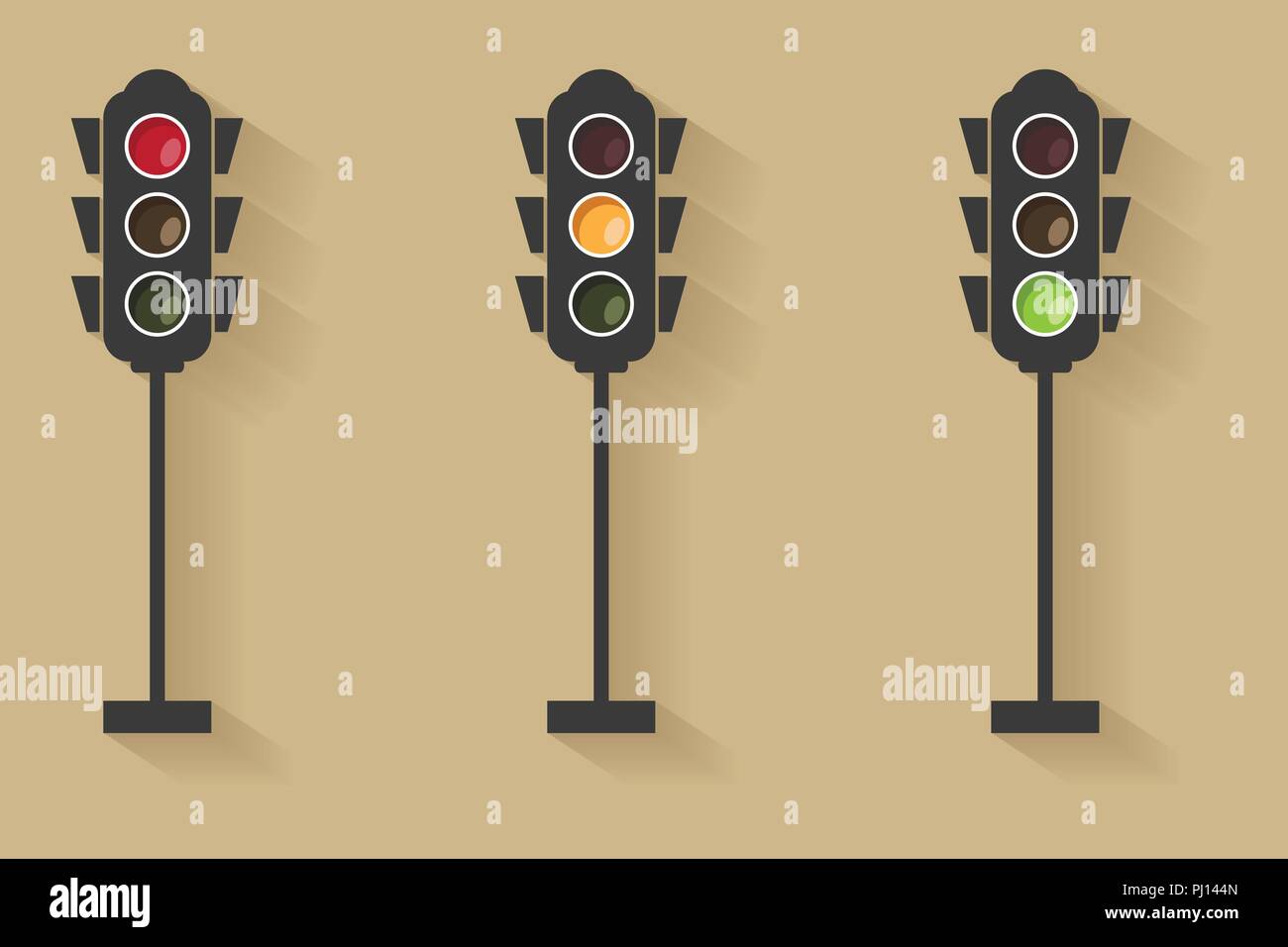 Set of traffic light signal with red, yellow and green color, Flat design and vector of traffic light icon Stock Vector