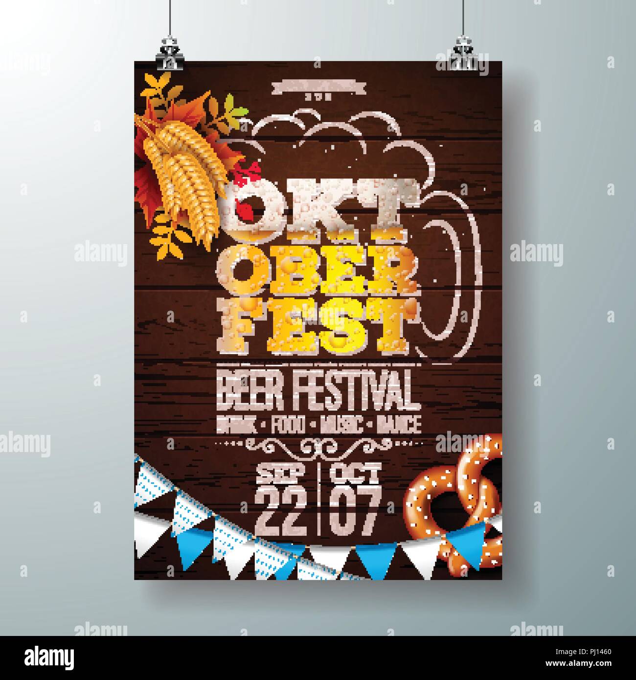 Oktoberfest party poster vector illustration with fresh beer in ...