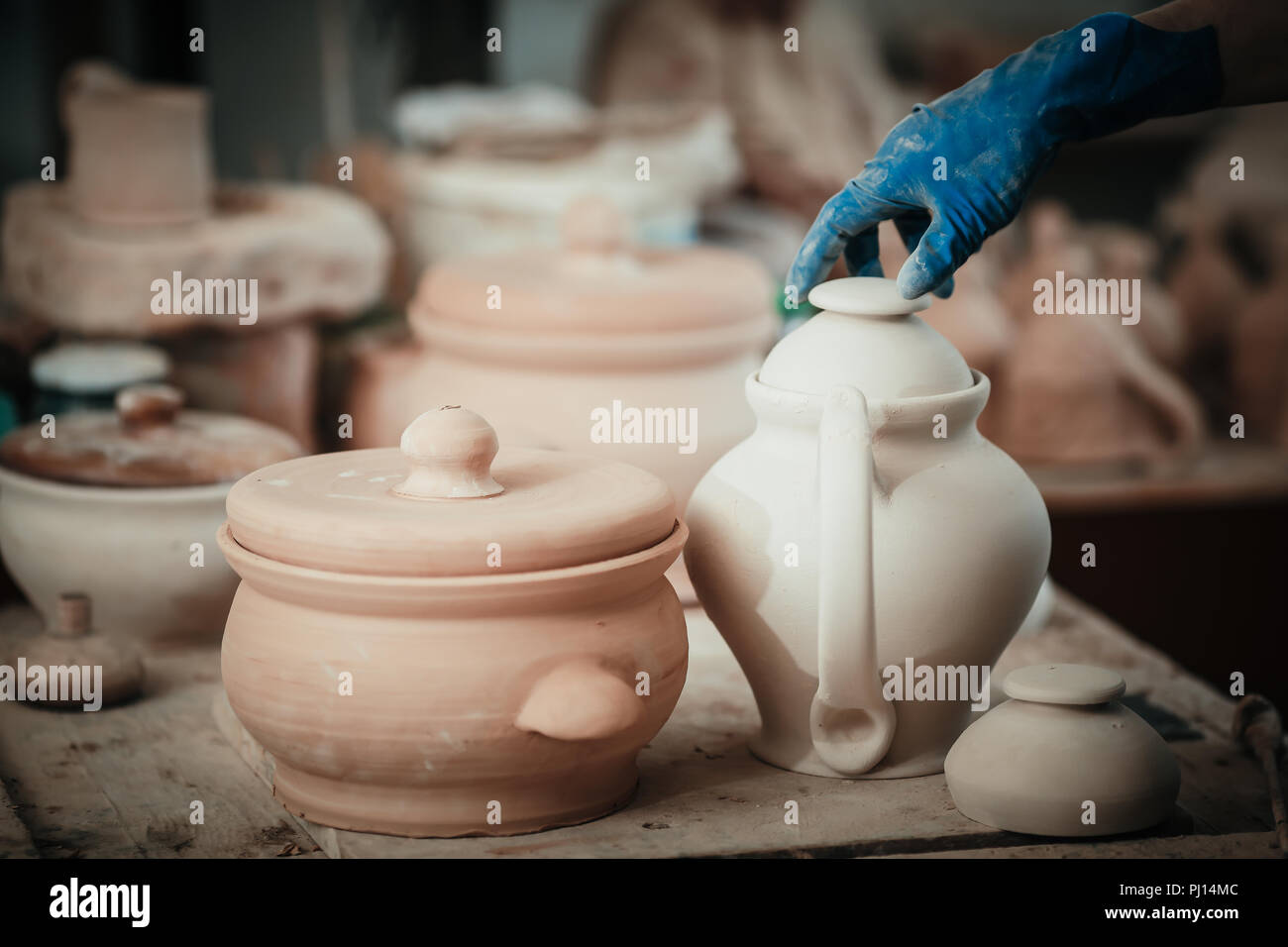 handicraft production of clay products Stock Photo