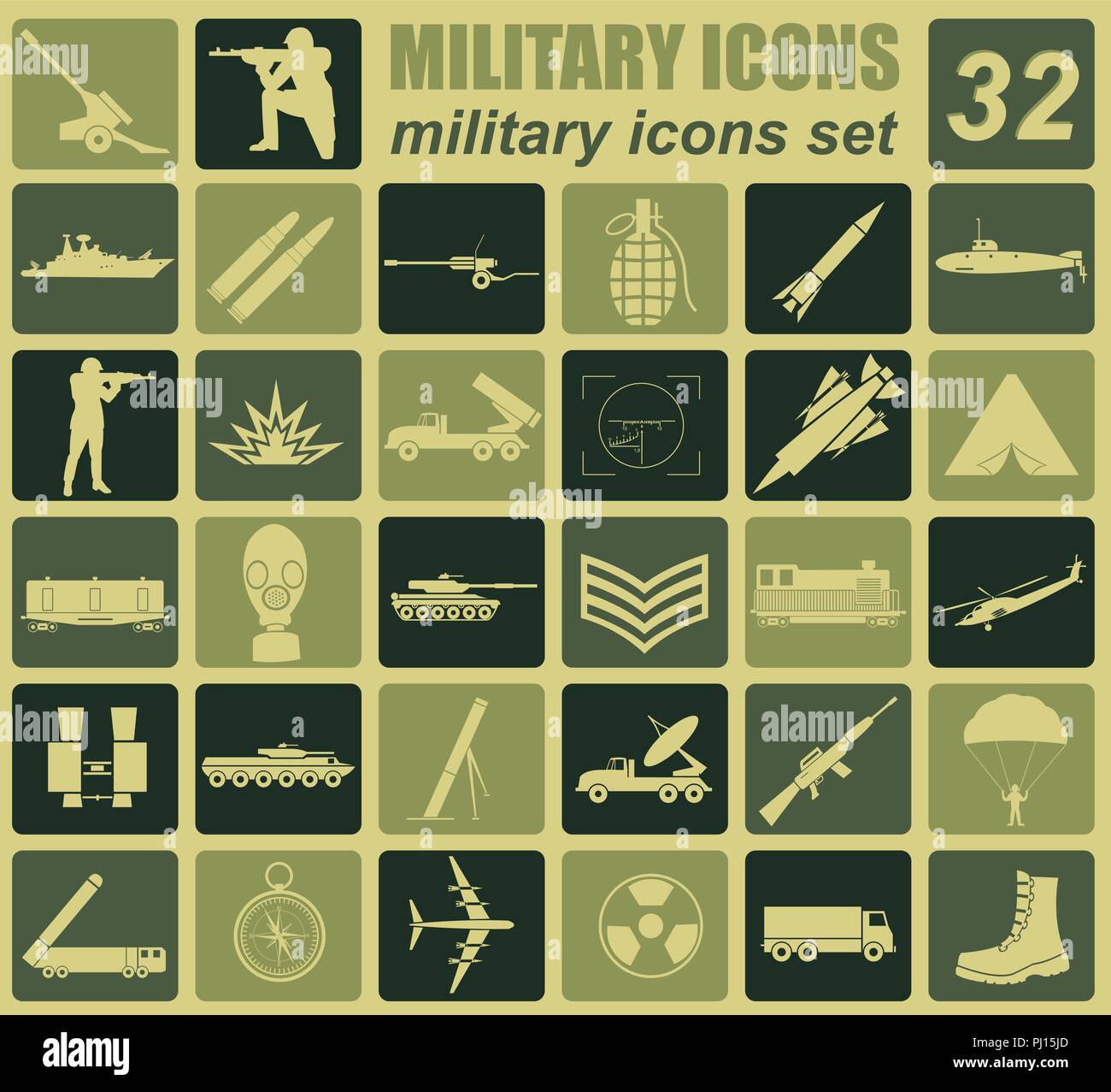 Military icon set. Constructor, kit. Vector illustration Stock Vector ...